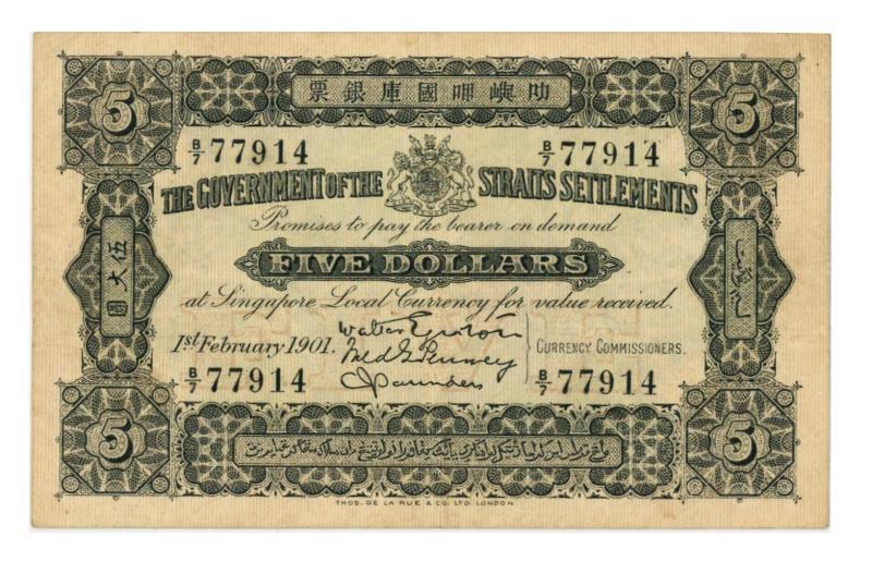 Straits Settlements. Dollars. Bankbiljet. 1901. - Zeer Fraai.