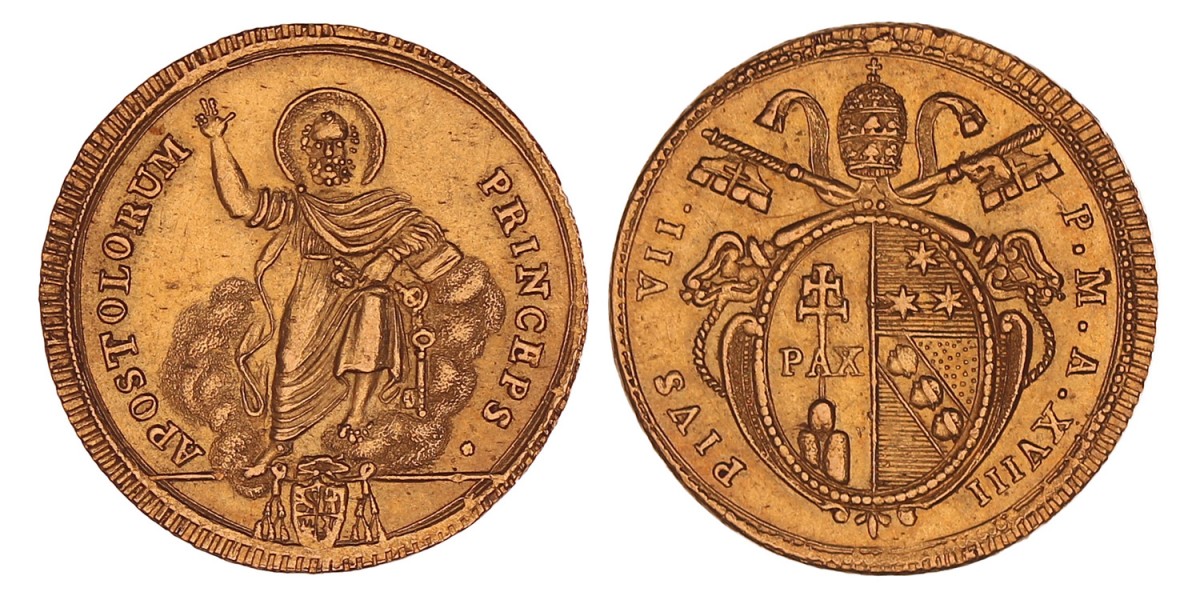 Italian states. Papal states. Pius VII. Doppia. An XVIII (1817).