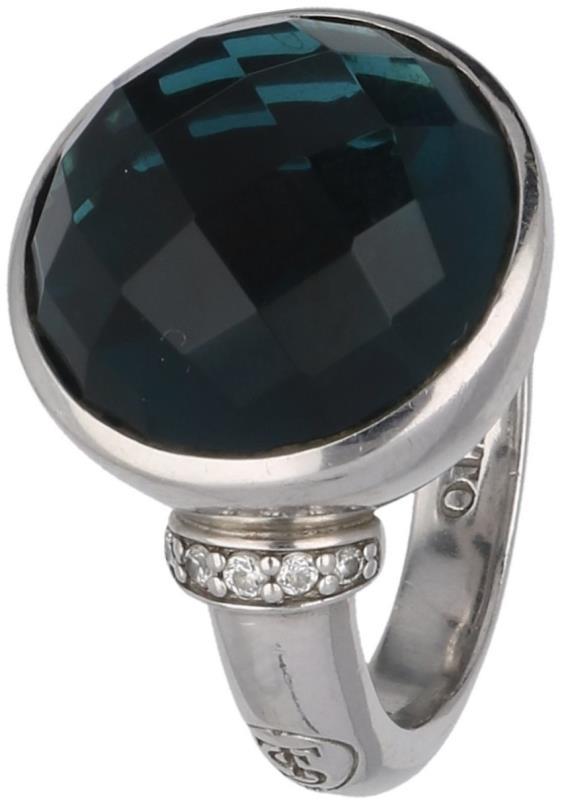 Ti Sento Milano ring zilver, met zirkonia en blauwe siersteen - 925/1000.