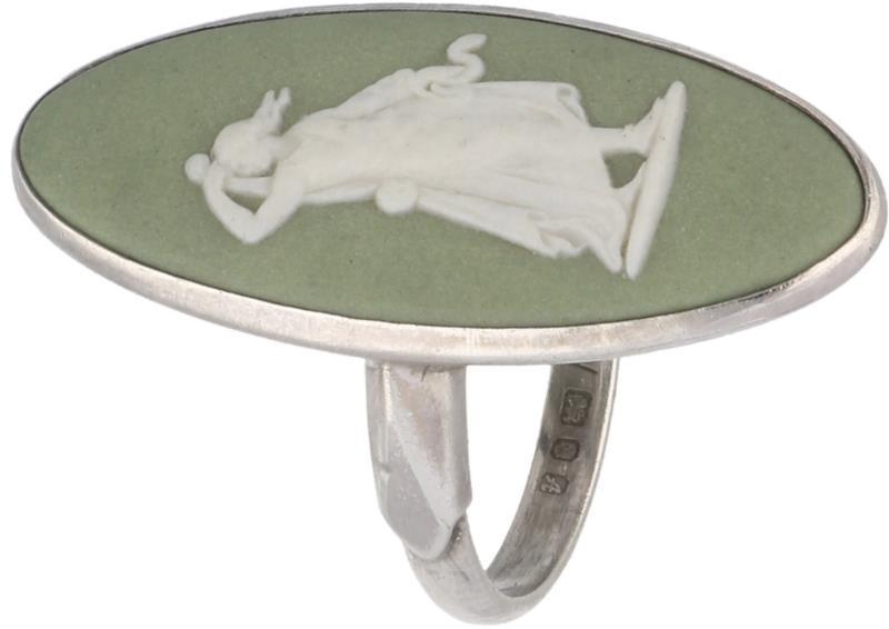 Ovale ring zilver, Green Jasperware Wedgwood - 835/1000.