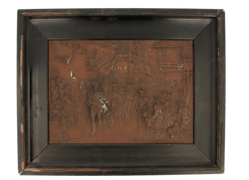 Koperen plaquette. 