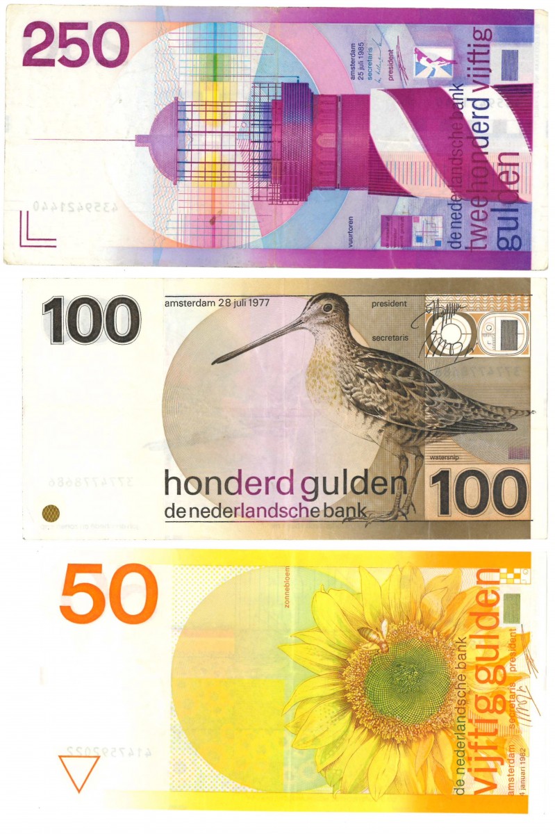 Nederland 50/100/250 gulden Bankbiljet Type 1977-1985 Zonnebloem, Snip en Vuurtoren - Zeer Fraai