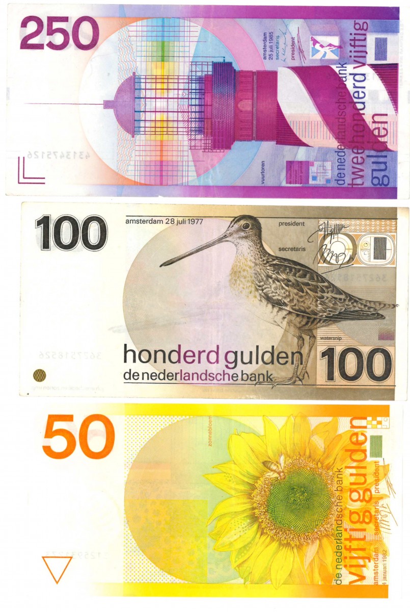 Nederland 50/100/250 gulden Bankbiljet Type 1977-1985 Zonnebloem, Snip en Vuurtoren - Zeer Fraai