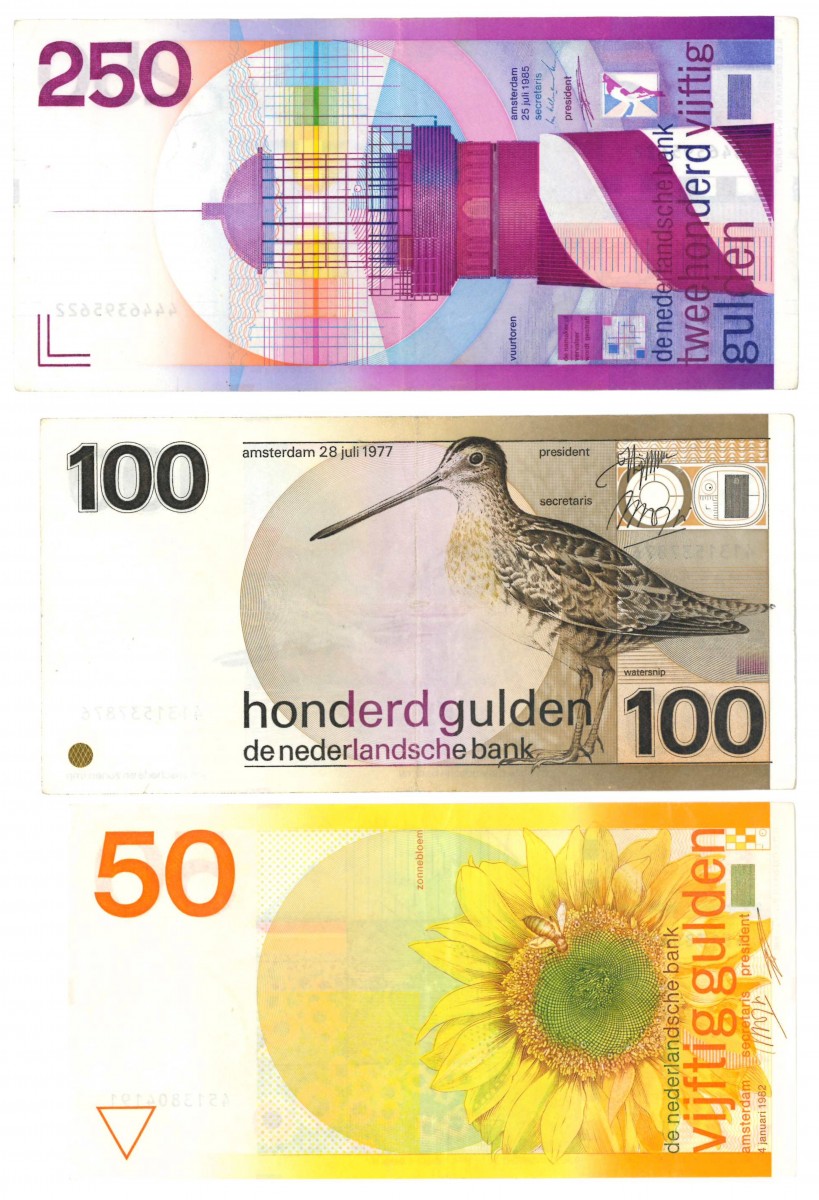 Nederland 50/100/250 gulden Bankbiljet Type 1977-1985 Zonnebloem, Snip en Vuurtoren - Zeer Fraai