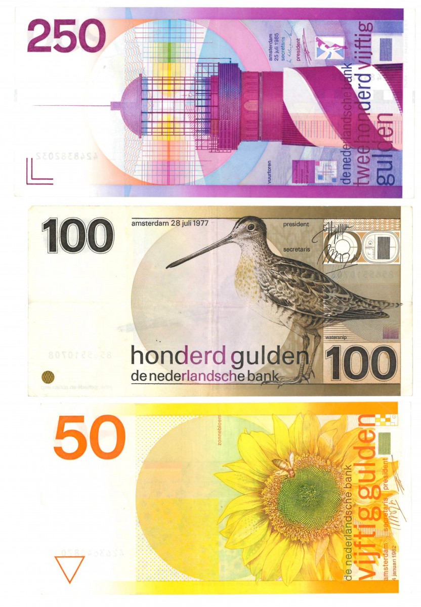 Nederland 50/100/250 gulden Bankbiljet Type 1977-1985 Zonnebloem, Snip en Vuurtoren - Zeer Fraai