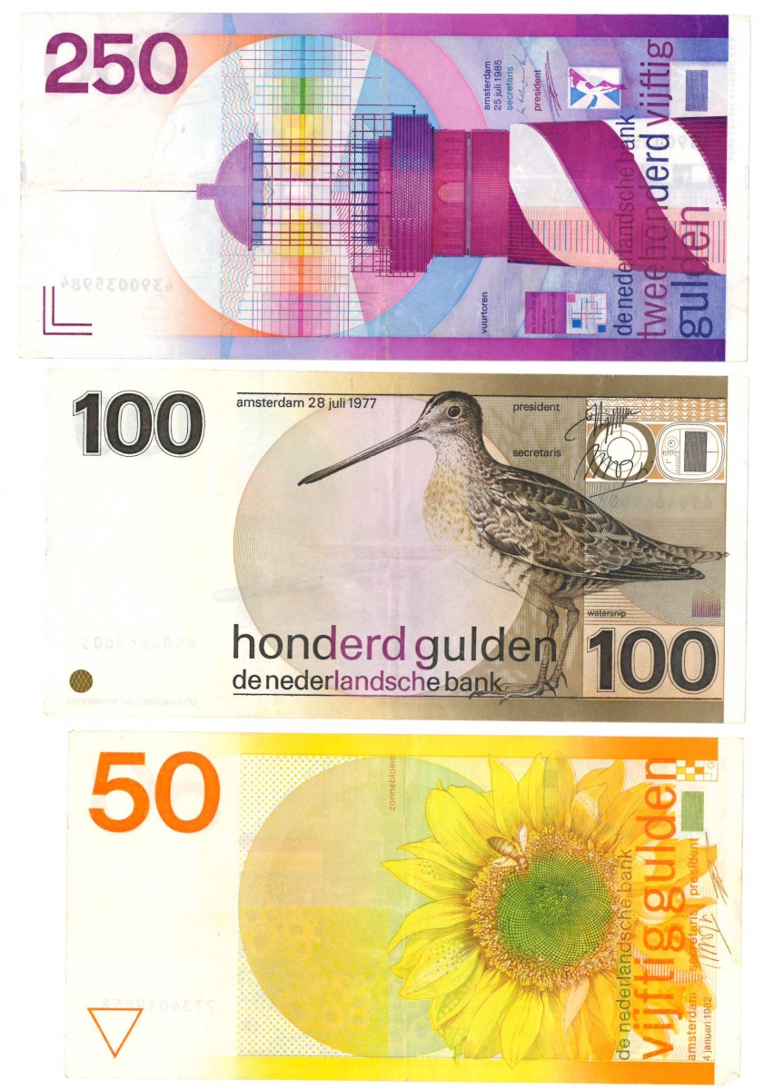 Nederland 50/100/250 gulden Bankbiljet Type 1977-1985 Zonnebloem, Snip en Vuurtoren - Zeer Fraai