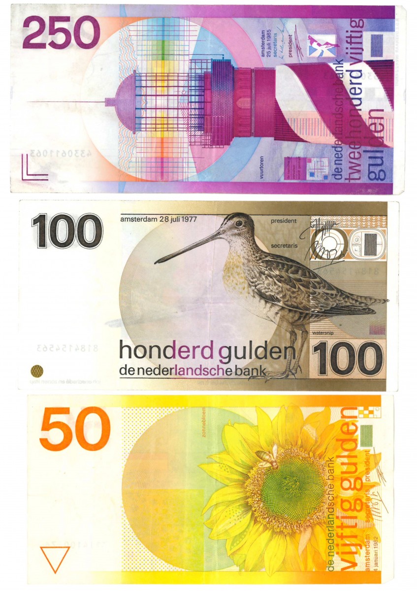 Nederland 50/100/250 gulden Bankbiljet Type 1977-1985 Zonnebloem, Snip en Vuurtoren - Zeer Fraai