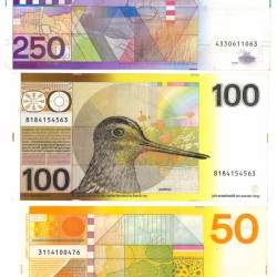 Nederland 50/100/250 gulden Bankbiljet Type 1977-1985 Zonnebloem, Snip en Vuurtoren - Zeer Fraai