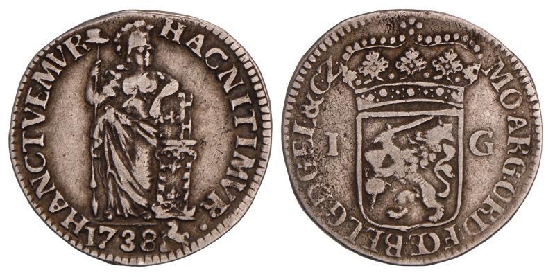 1 Gulden Gelderland 1738. Zeer Fraai -.