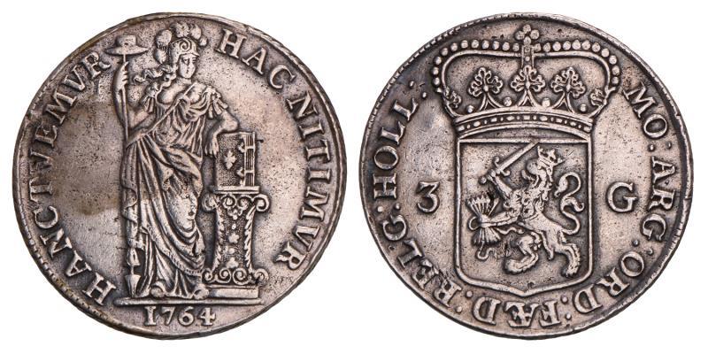 3 Gulden Holland 1764. Zeer Fraai +.