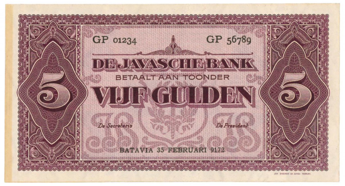 Netherlands-Indies 5 gulden Proofseries Type 1925 Jan Pieterszoon Coen - UNC.