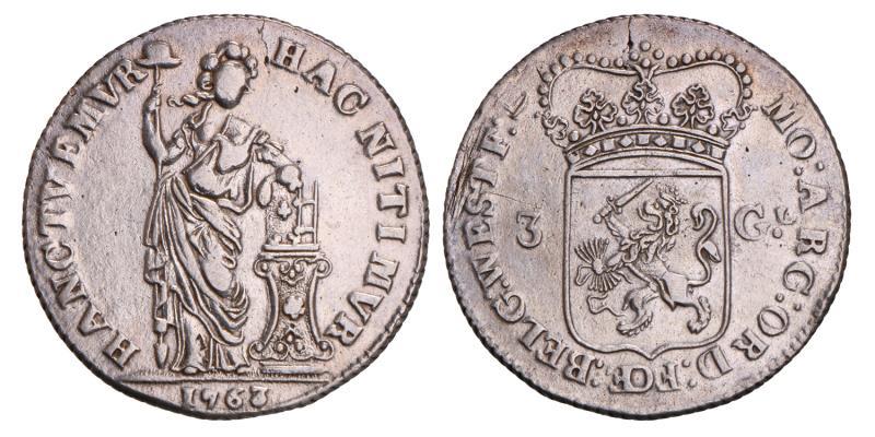 3 Gulden West-Friesland 1763. Zeer Fraai.