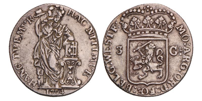 3 Gulden West-Friesland 1794. Zeer Fraai +.