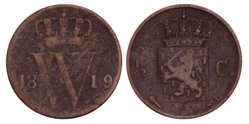 ½ Cent Willem I 1819 U. Zeer Fraai -.
