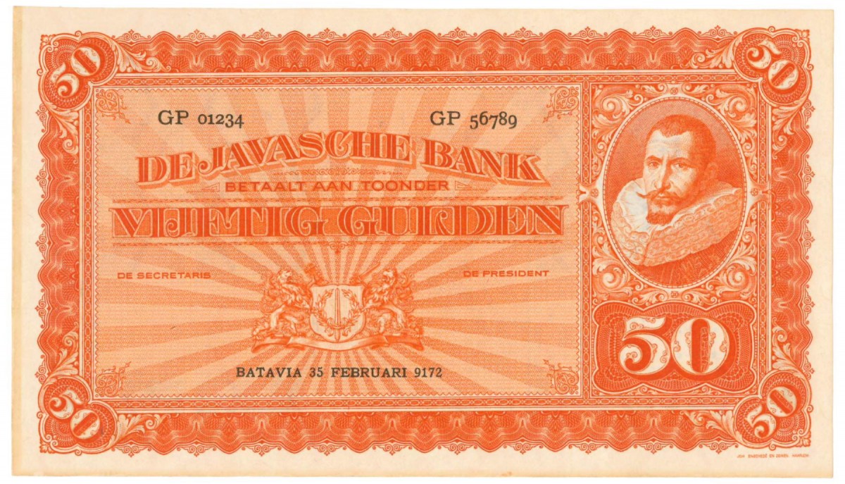 Netherlands-Indies 50 gulden Proofseries Type 1925 Jan Pieterszoon Coen - UNC