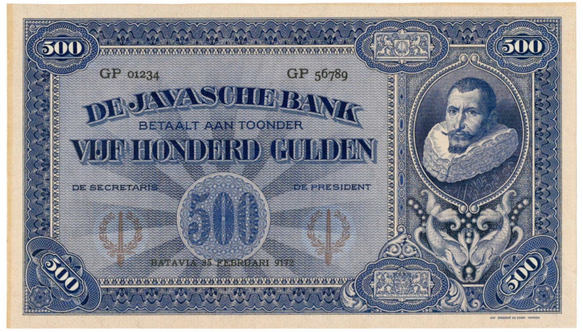 Netherlands-Indies 500 gulden Proofseries Type 1925 Jan Pieterszoon Coen - UNC