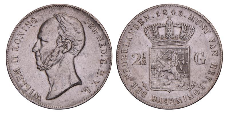 2½ Gulden Willem II 1849. Zeer Fraai.