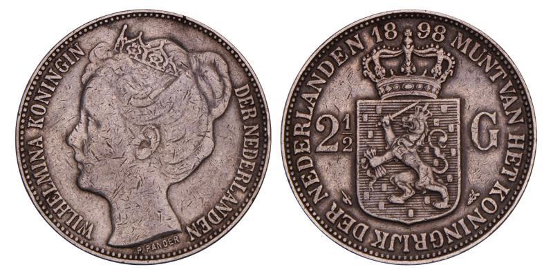 2½ Gulden Wilhelmina 1898. Zeer Fraai.