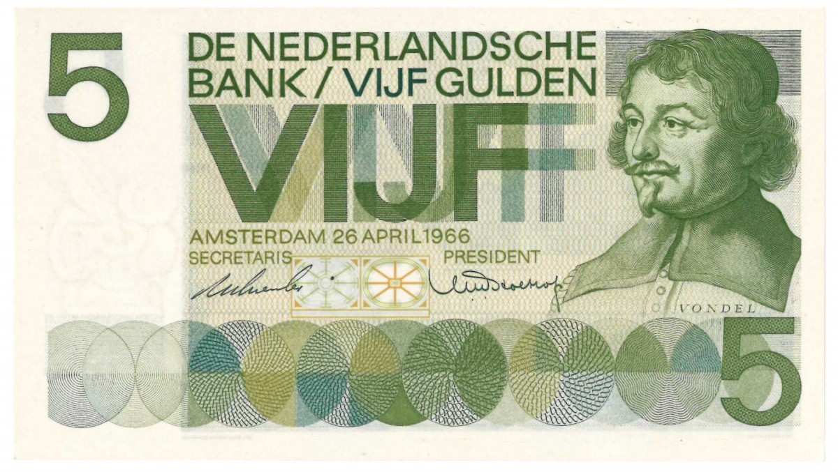 Nederland 5 gulden bankbiljet Type 1966 Vondel I - Nagenoeg UNC