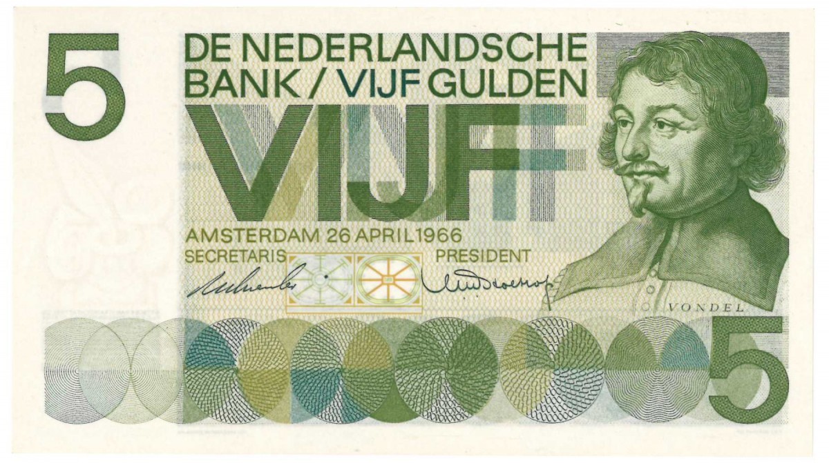 Nederland 5 gulden bankbiljet Type 1966 Vondel I - Nagenoeg UNC