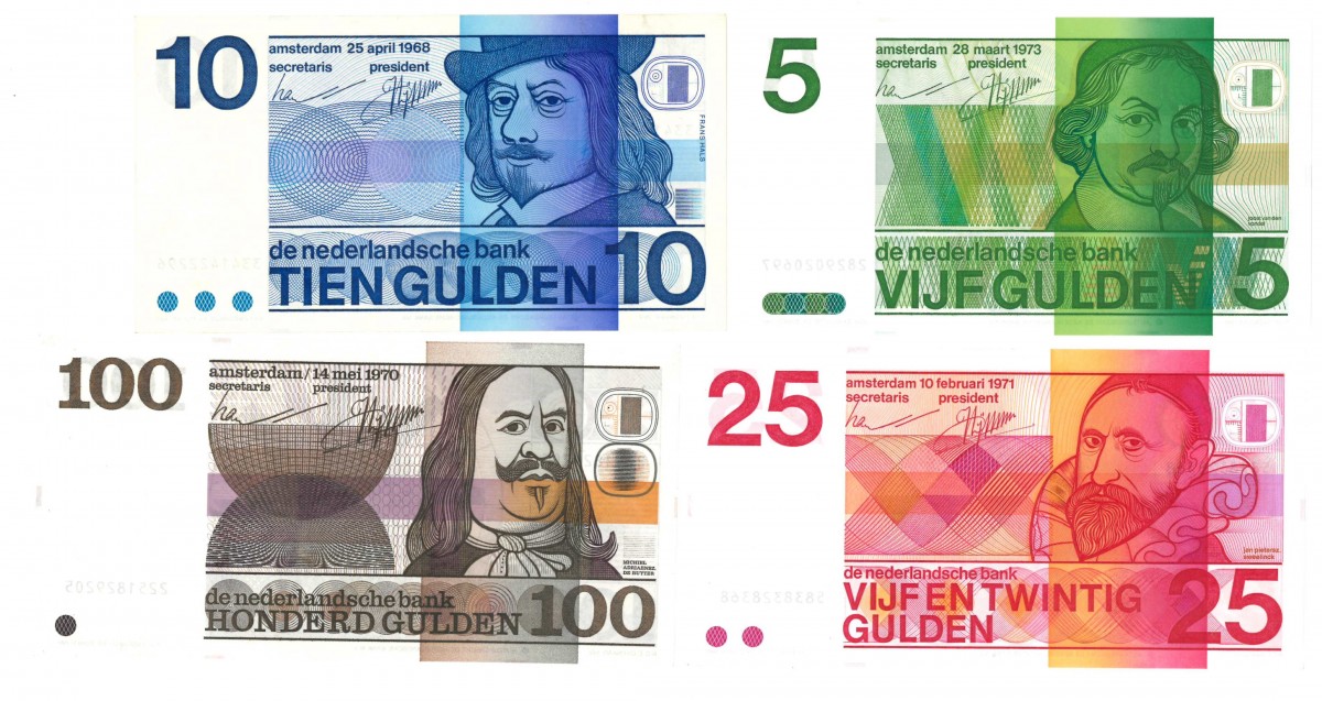 Nederland 5/10/25/100 gulden Bankbiljet Type 1968-1973 Vondel/Frans Hals/Sweelinck/De Ruyter - Prachtig