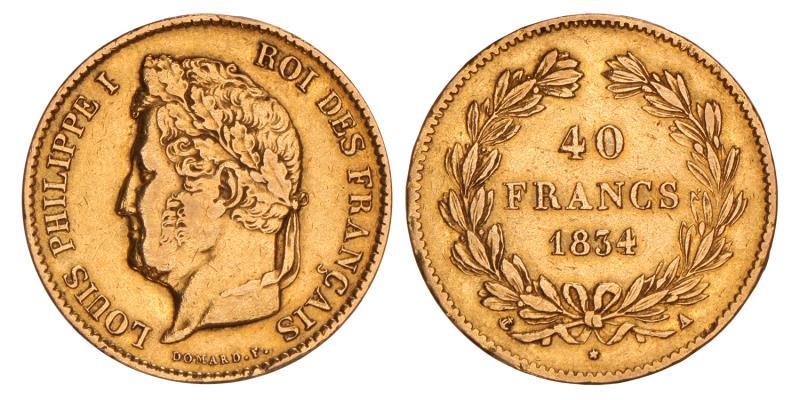 France. Louis Philippe. 40 Francs. 1834 A.