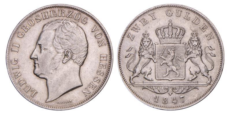 Germany. Hesse-Darmstadt. Ludwig II. 2 Gulden. 1847.