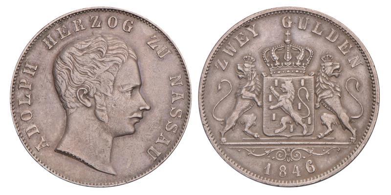 Germany. Nassau. Adolph. 2 Gulden. 1846.