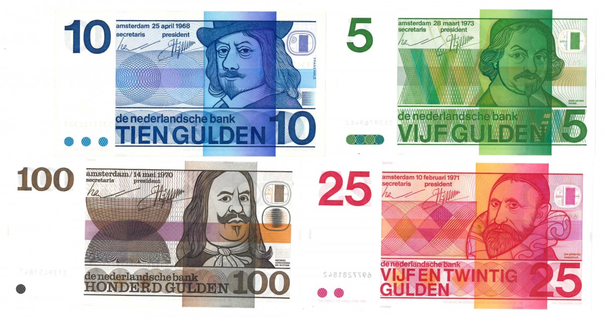 Nederland 5/10/25/100 gulden Bankbiljet Type 1968-1973 Vondel/Frans Hals/Sweelinck/De Ruyter - Prachtig