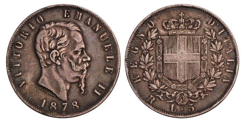 Italy. Victor Emanuele II. 5 Lire. 1878 R.