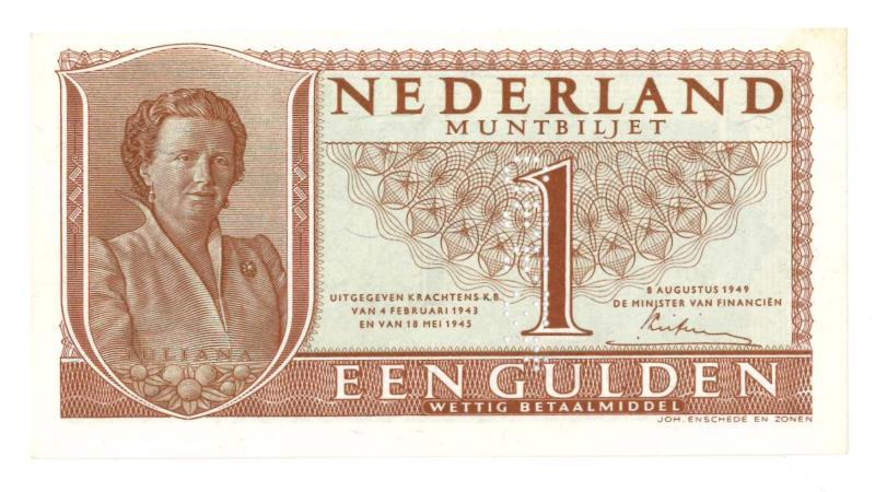 Nederland. 1 gulden. Muntbiljet. Type 1949. Juliana - UNC.