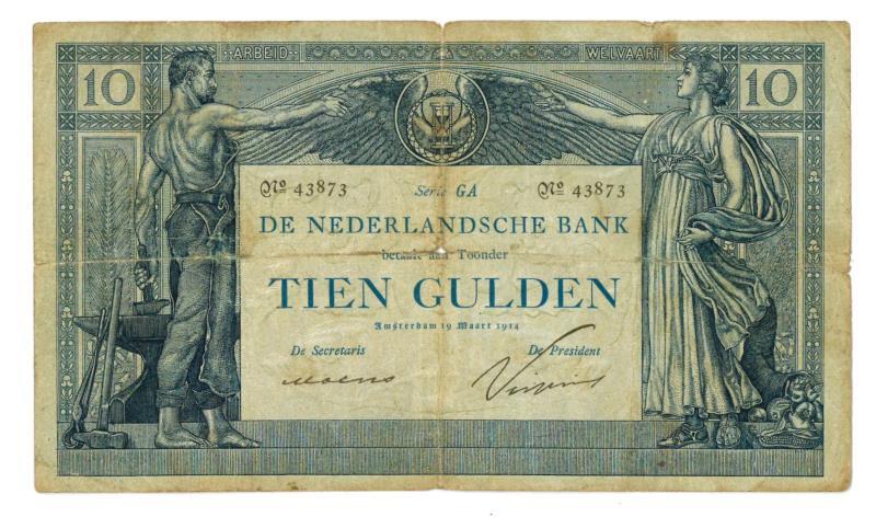 Nederland. 10 gulden. Bankbiljet. Type 1914. Arbeid en Welvaart - Fraai -.