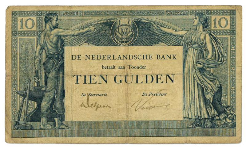 Nederland. 10 gulden. Bankbiljet. Type 1921. Arbeid en Welvaart - Fraai.