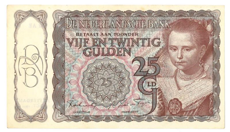 Nederland. 25 gulden. Bankbiljet. Type 1943. Prinsesje - Nagenoeg UNC.