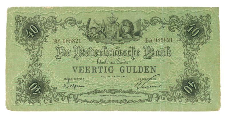 Nederland. 40 gulden. Bankbiljet. Type 1860. - Zeer Fraai.