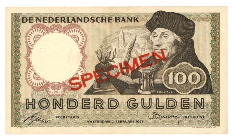 Nederland. 100 gulden. Bankbiljet. Type 1953. Erasmus - Prachtig.