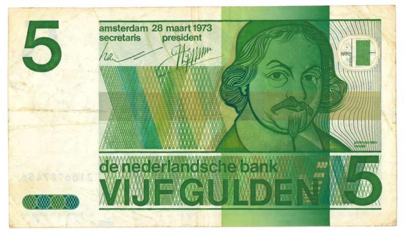 Nederland. 5 gulden. Bankbiljet. Type 1973. Vondel II - Fraai.