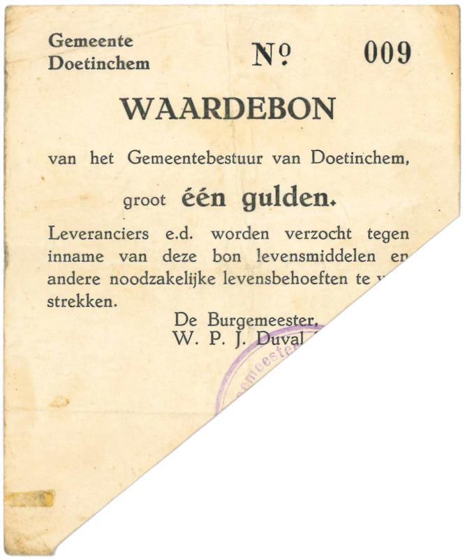 Nederland. 1 gulden. Waardebon. Doetinchem - Zeer Fraai.