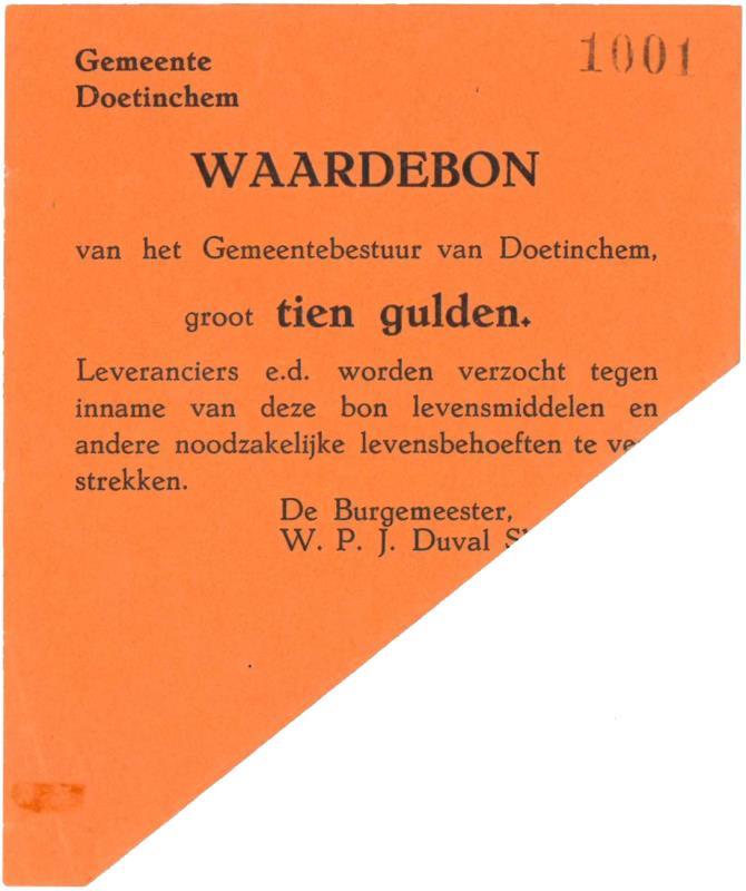 Nederland. 10 gulden. Waardebon. Doetinchem - Prachtig.