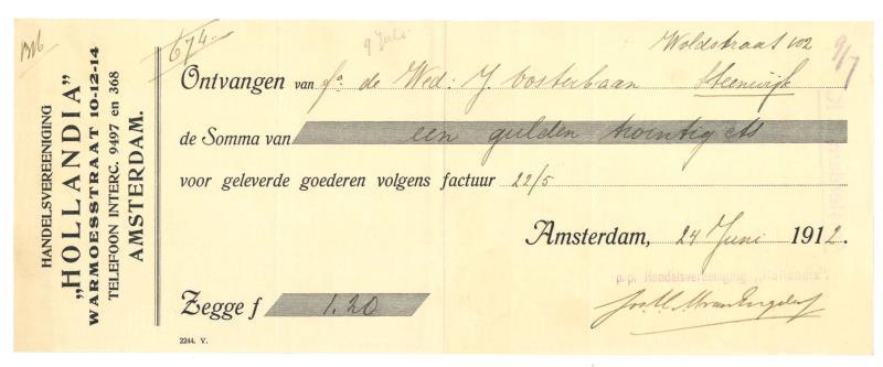 Nederland. Cheque. - Zeer Fraai.