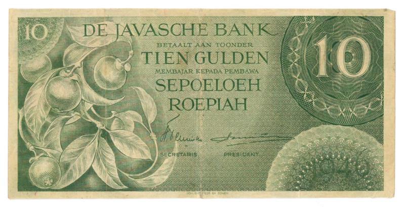 Nederlands-Indië. 10 gulden. Bankbiljet. Type 1946. - Zeer Fraai.