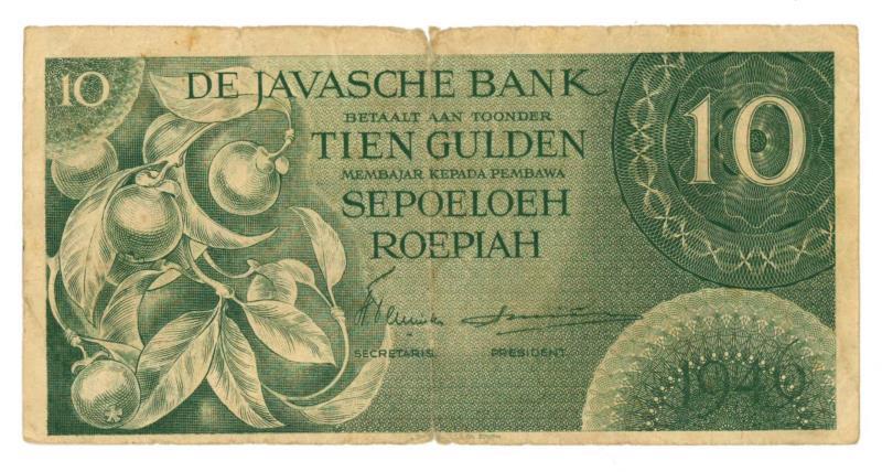 Nederlands-Indië. 10 gulden. Bankbiljet. Type 1946. - Fraai.