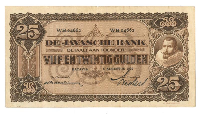 Nederlands-Indië. 25 gulden. Bankbiljet. Type 1924. - Zeer Fraai.