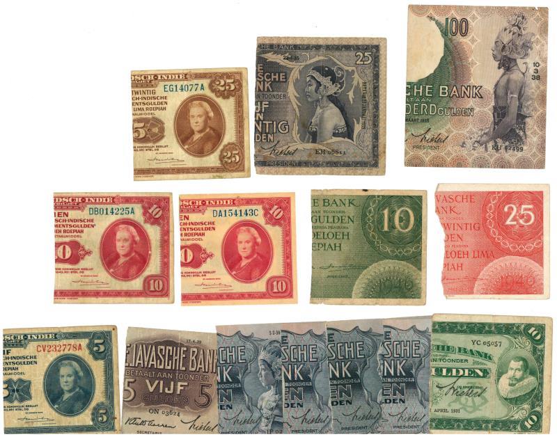 Nederlands-Indië. 5-100 gulden. Bankbiljet. Type div. - Zeer Fraai / Prachtig.