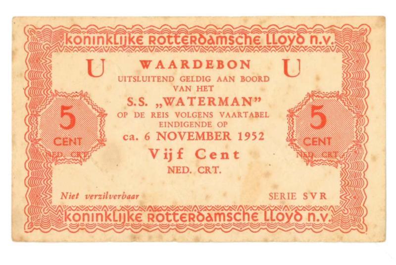 Nederland. 5 cent. Scheepsgeld. Type 1952. Waardebon - Fraai / Zeer Fraai.