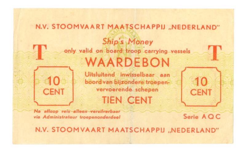 Nederland. 10 cent. Scheepsgeld. Type 1947. Waardebon - Zeer Fraai.