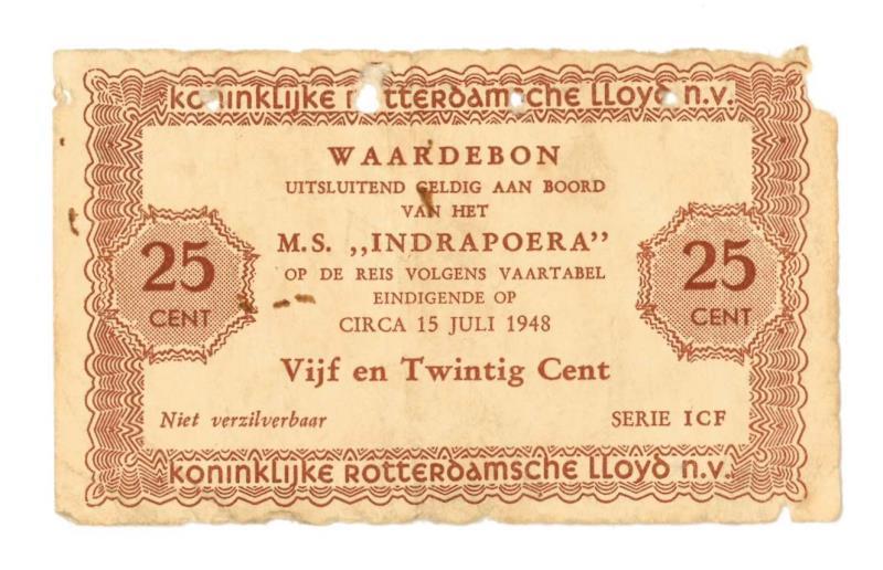 Nederland. 25 cent. Scheepsgeld. Type 1948. Waardebon - Fraai -.