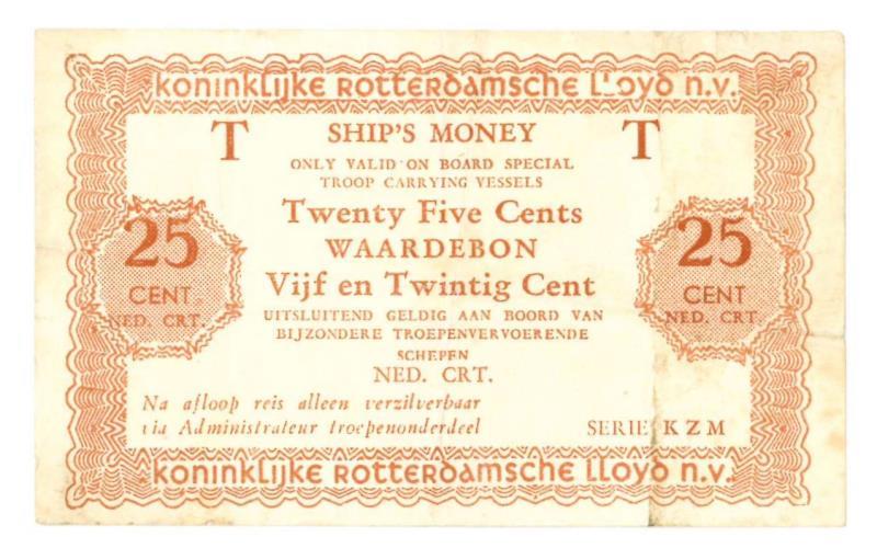 Nederland. 25 cent. Scheepsgeld. Type 1949. Waardebon - Fraai / Zeer Fraai.