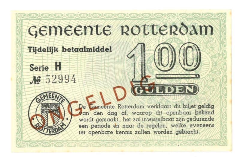 Nederland. 1 gulden. Noodgeld. Type 1940. Rotterdam - Nagenoeg UNC.