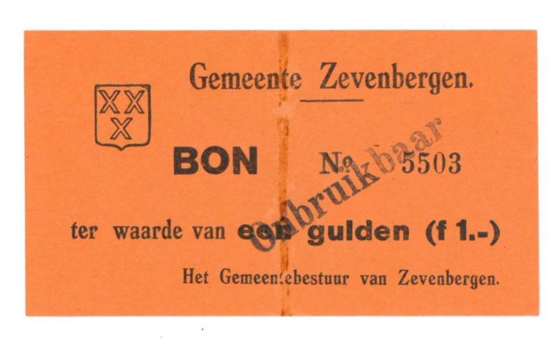 Nederland. 1 gulden. Noodgeld. Zevenbergen - Zeer Fraai.